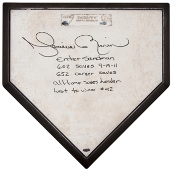 2011 Mariano Rivera Autographed Game Used New York Yankees Bull Pen Home Plate (MLB Authenticated & Steiner)